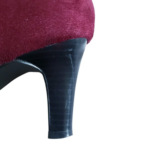 Vintage Predictions Y2K Wine Red Vegan Suede Pointed Toe Low Heel Boots 8 - Picture 4 of 8